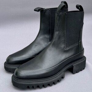 NEW AllSaints Harlee Lug Sole Chelsea Boots — Black Leather